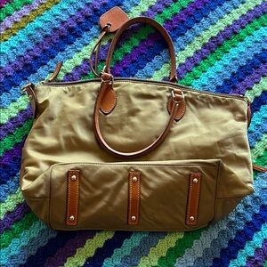 Dooney & Bourke Olive Nylon Tote with Tan Leather Trim & Charm
